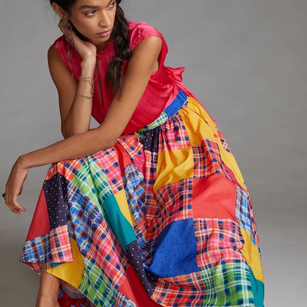 Anthropologie Maeve Patchwork A-Line Maxi Skirt